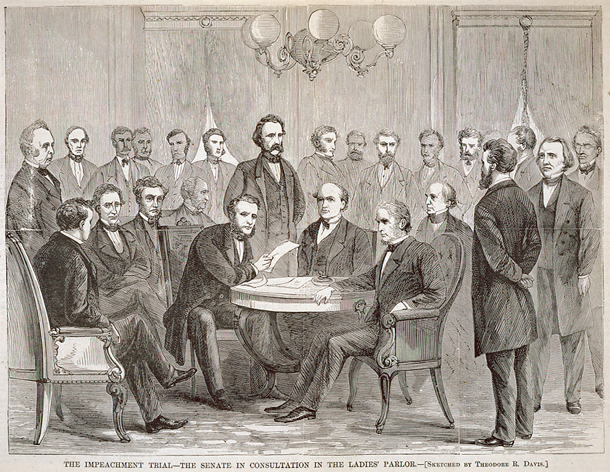 The Impeachment Trial—The Senate in Consultation in the Ladies' Parlor. (Acc. No. 38.00309.001b)