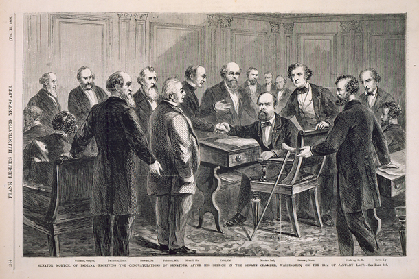 Senator Morton, of Indiana, Receiving the Congratulations of Senators, after His Speech in the Senate Chamber, Washington, on the 24th of January Last. (Acc. No. 38.00338.001)