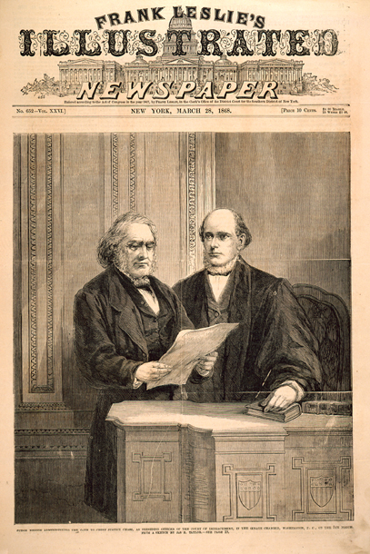 Judge Nelson Administering the Oath to Chief Justice Chase, as Presiding Officer of the Court of Impeachment, in the Senate Chamber, Washington, D. C., on the 5th March.