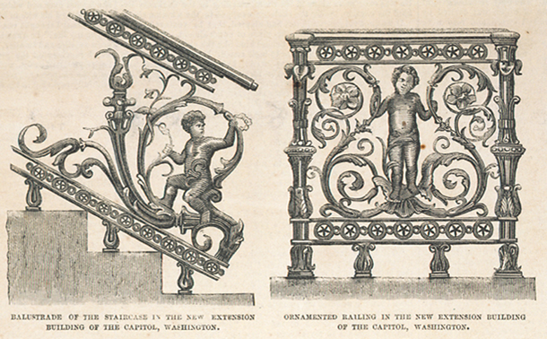 Balustrade of the Staircase in the New Extension Building of the Capitol, Washington. / Ornamented Railing in the New Extension Building of the Capitol, Washington.