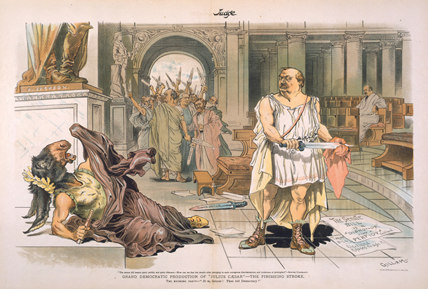 Grand Democratic Production of  "Julius Cæsar"—The Finishing Stroke.