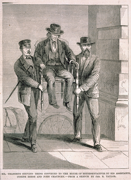 Mr. Thaddeus Stevens Being Conveyed to the House of Representatives by His Assistants, Joseph Reese and John Chauncey.
