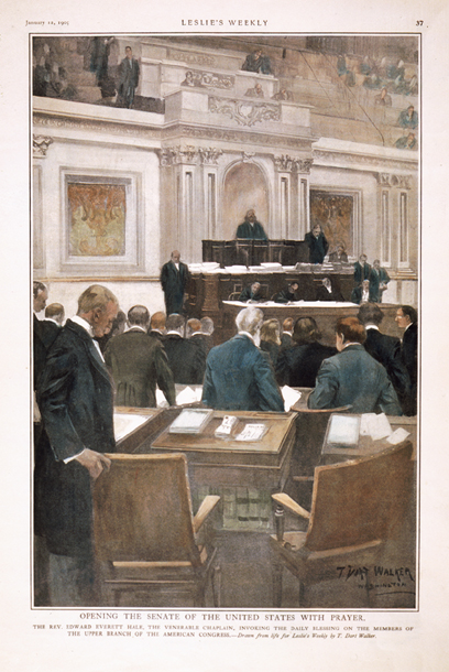 Opening the Senate of the United States with Prayer. / The Rev. Edward Everett Hale, the Venerable Chaplain, Invoking the Daily Blessing on the Members of the Upper Branch of the American Congress.