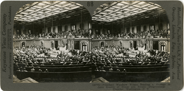 President Woodrow Wilson Reading a Message to Joint Session of House and Senate Congressional Chamber, Washington. D.C (Acc. No. 38.01132.001)