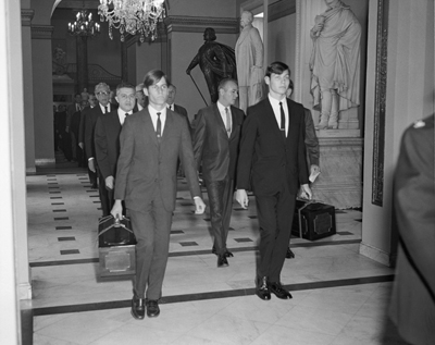 Senate pages lead the Senate to the House Chamber in January 1969