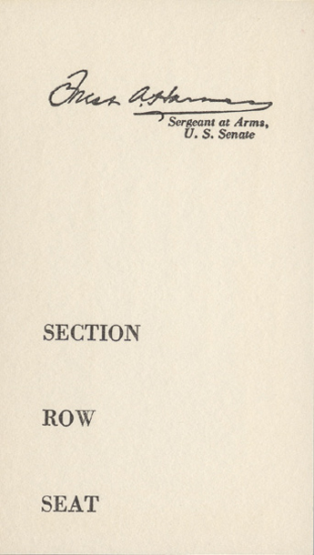 Image of the back of the 1953 Inauguration Ticket