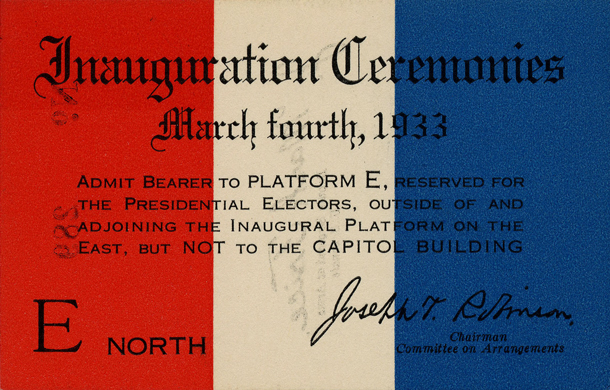 Image of the front of the 1933 Inauguration Ticket