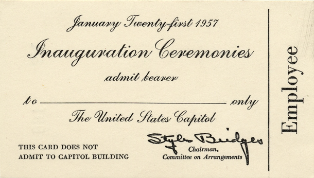 Image of the front of the 1957 Inauguration Ticket