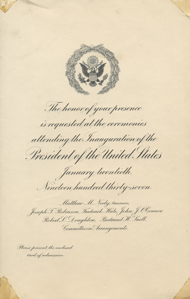 Invitation, 1937 Inaugural Ceremonies (Acc. No. 11.00032.001a)