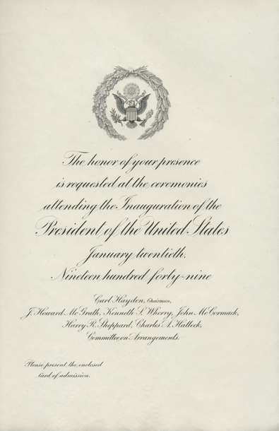 Invitation, 1949 Inaugural Ceremonies (Acc. No. 11.00035.001c)