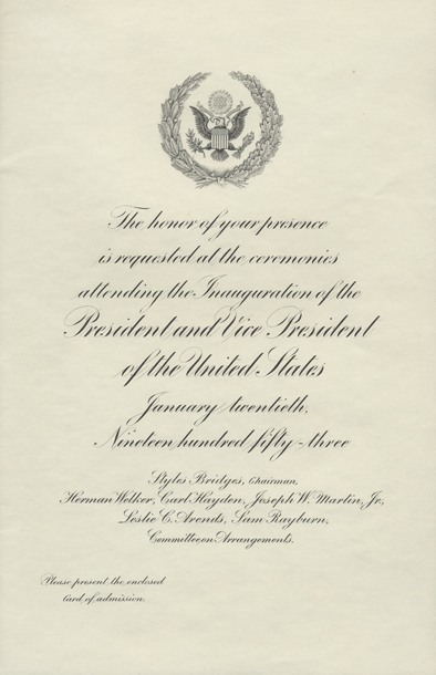 Invitation, 1953 Inaugural Ceremonies (Acc. No. 11.00036.047b)