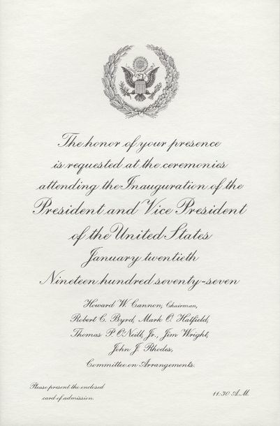 Invitation, 1977 Inaugural Ceremonies (Acc. No. 11.00049.001)