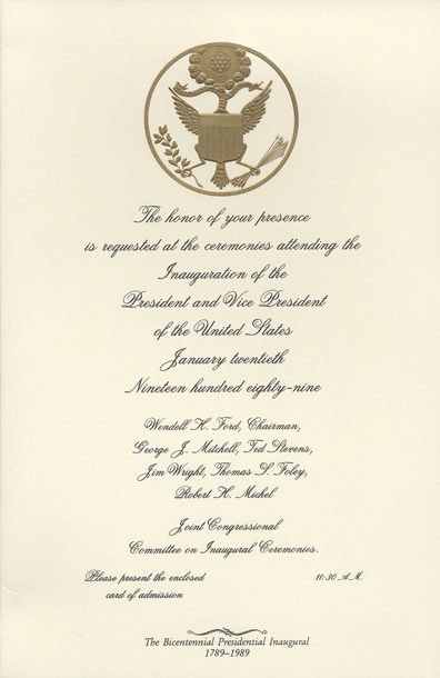 Invitation, 1989 Inaugural Ceremonies (Acc. No. 11.00051.009b)