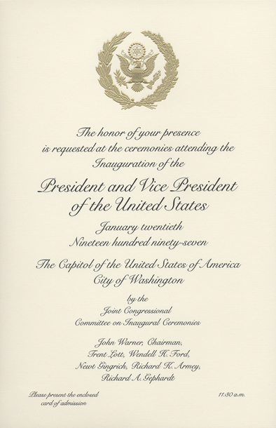 Invitation, 1997 Inauguration Ceremonies (Acc. No. 11.00042.035a)