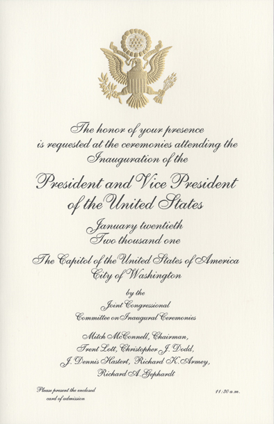 Invitation, 2001 Inaugural Ceremonies (Acc. No. 11.00063.068b)