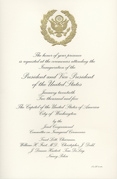 Image of the invitation for the 2005 Presidential Inauguration.