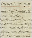 Secretary of the Senate journal on President George Washington's visit to the Senate regarding the treaty with the Southern Indians, August 22, 1789; Records of the U.S. Senate.