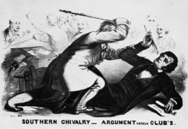 Cartoon depiction of the caning of Charles Sumner of Massachusetts
