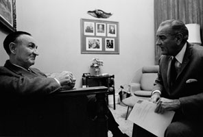 Senate Majority Leader Mike Mansfield, President Lyndon B. Johnson