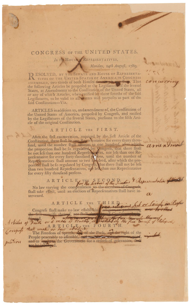 Senate revisions to the House-passed Bill of Rights