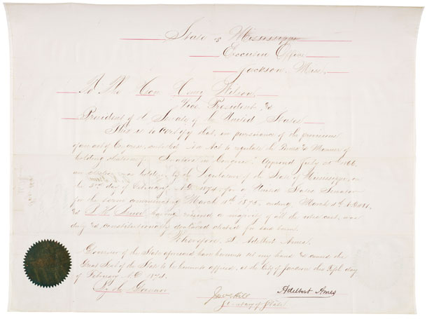 Image of Blanche Bruce Certification of Election