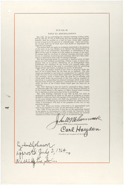 Civil Rights Act, 1964 Signature page