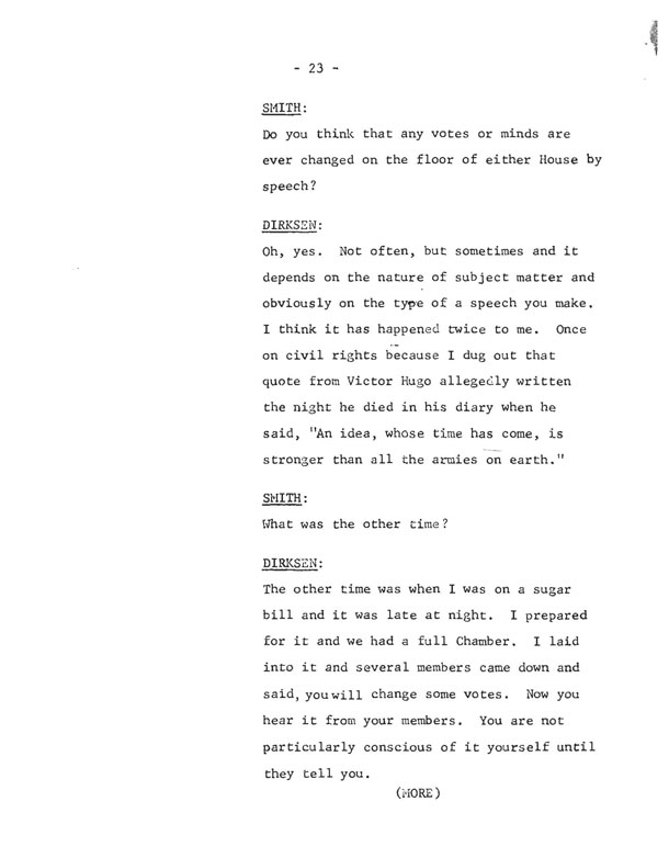 Image of transcript excerpt from "Everett Dirksen’s Washington," 1968