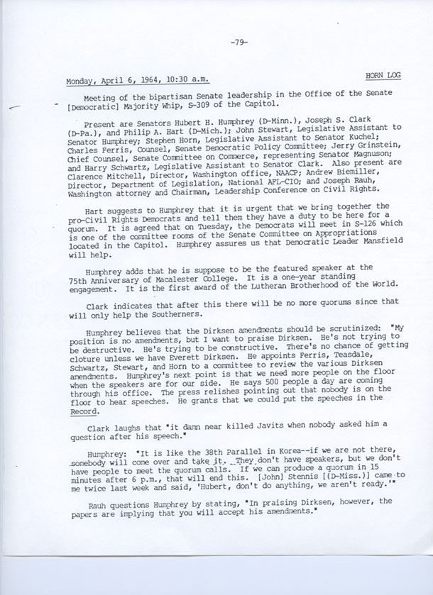 Excerpt from the Horn Log April 6, 1964