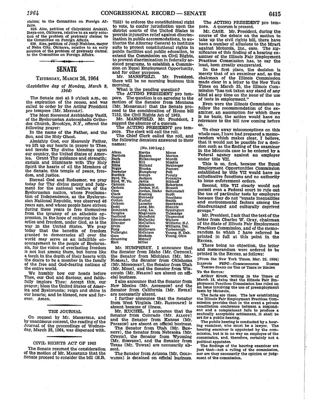Image of the first page of Wayne Morse's Motion, March 26, 1964