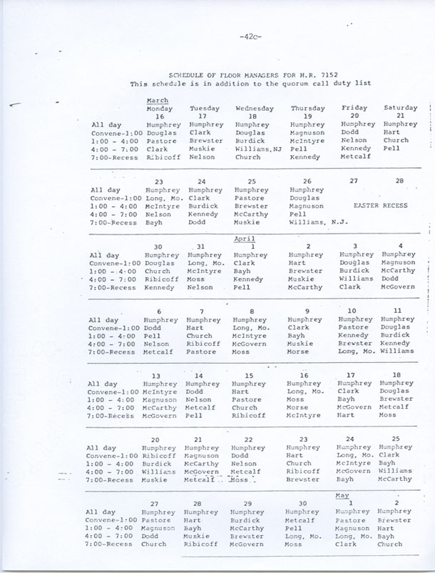 Image of the first page of the Schedule of the Floor Managers 1964