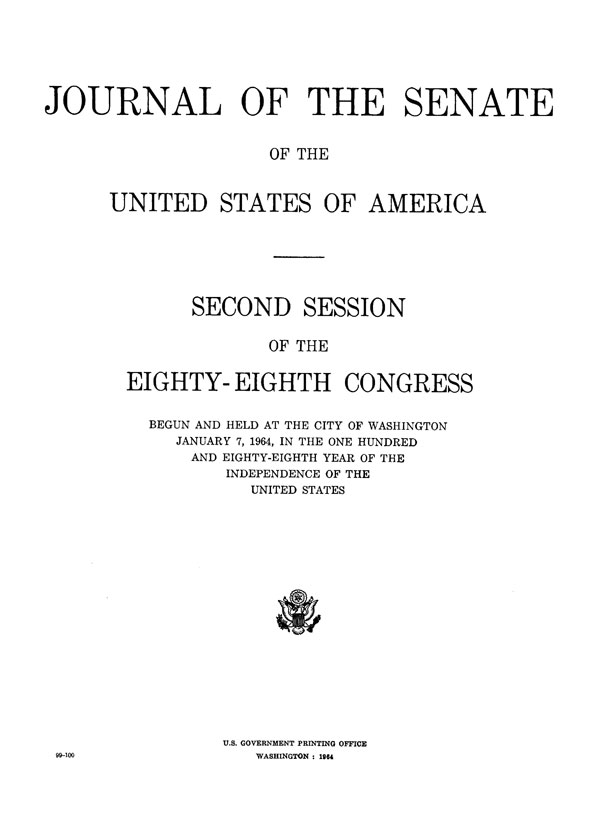 Image of First Page of the Senate Journal March 9, 1964
