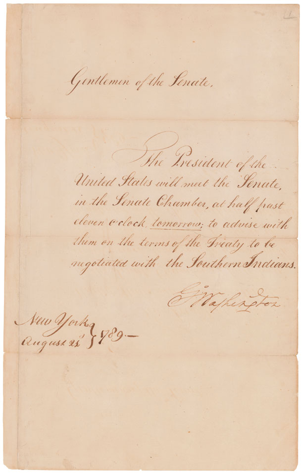 Message of President George Washington to the SEnate, August 21, 1789
