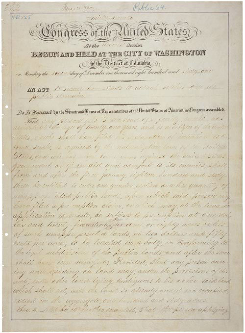 Page of the Homestead Act