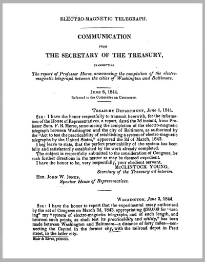 Photo of page 1 Electromagnetic Telegraph