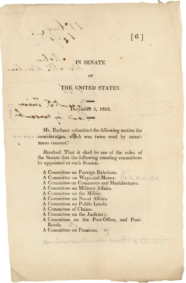 Printed Senate Resolution to Create Permanent Standing Committees