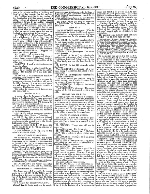 Vinnie Ream Congressional Globe Debate