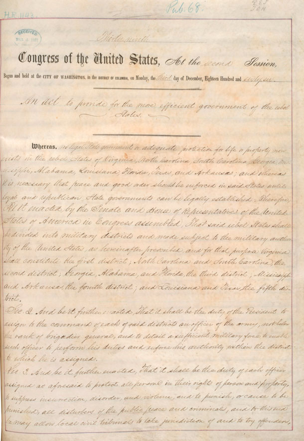 First page of the Reconstruction Act of 1867