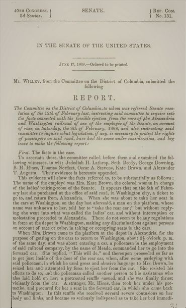 Senate Report on the Kate Brown Incident, 1868