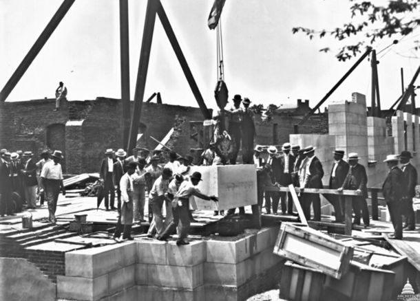 Laying cornerstone for Russell Senate Office Building