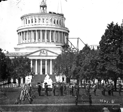 Civil War Soldiers in front of the Capitol.