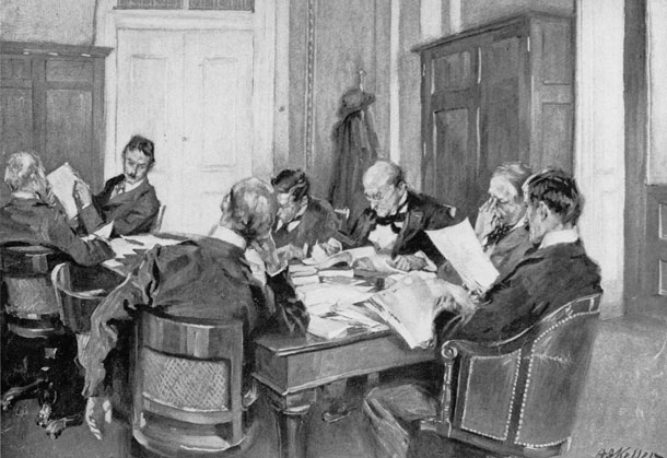 A Subcommittee meeting where the serious work is done, The Century Illustrated Monthly Magazine, May 1902