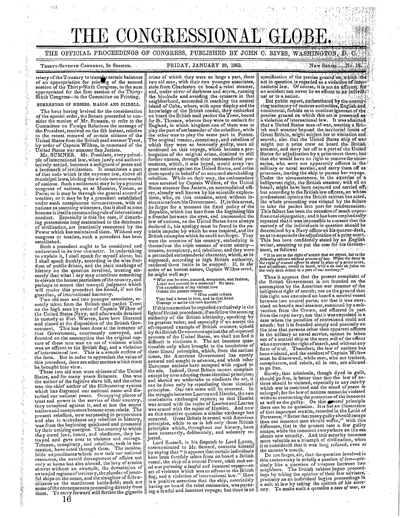 Page 1 of Senator Charles Sumner's speech on the Trent Affair- 01-10-1862