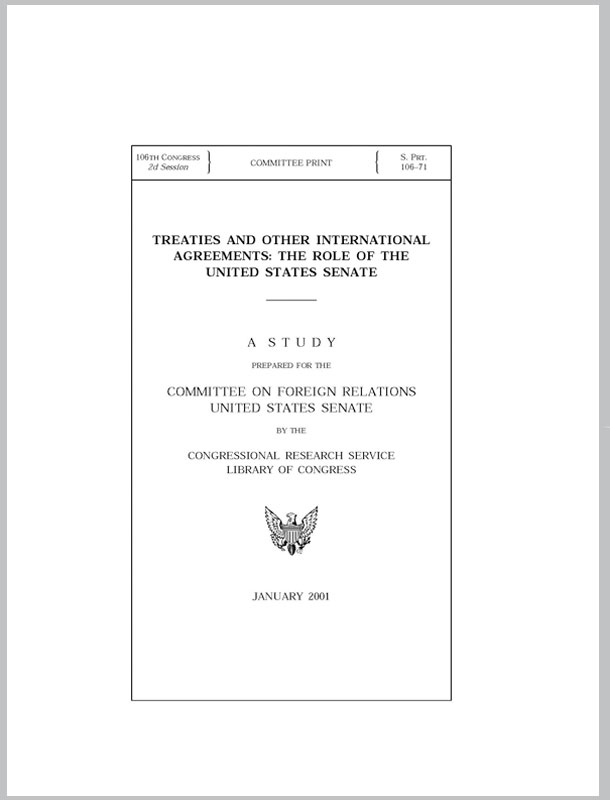 Page one of the report on Treaties and other International Agreements and the Role of the Senate