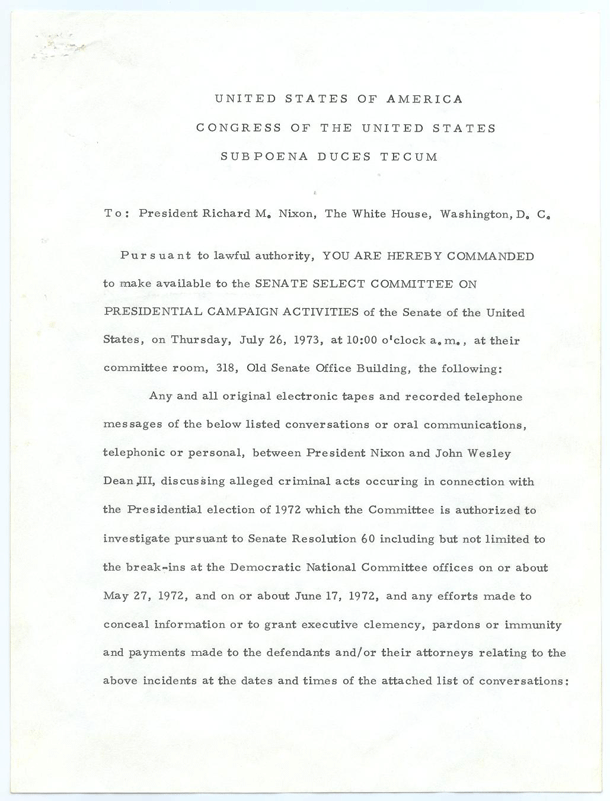 Subpoena for Watergate Documents