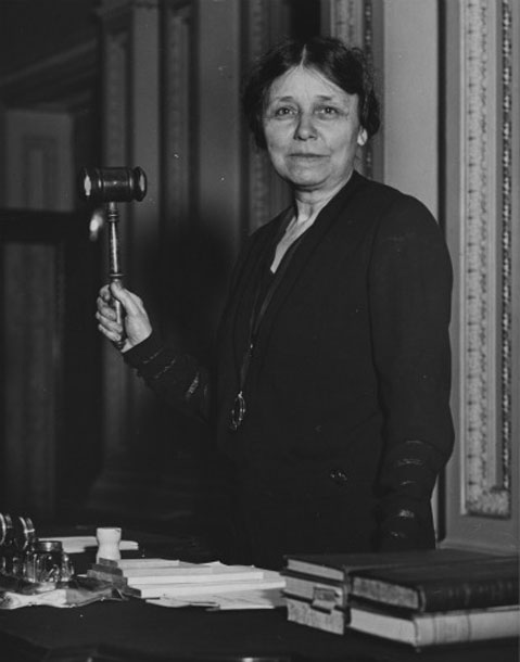 Image of Hattie W. Caraway with gavel as the Senate's acting president pro tempore.