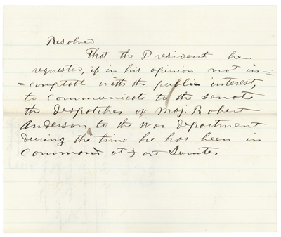 Resolution Requesting the Dispatches of Major Robert Anderson