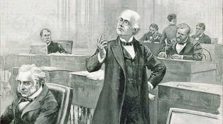 Graphic image of senator giving a speech