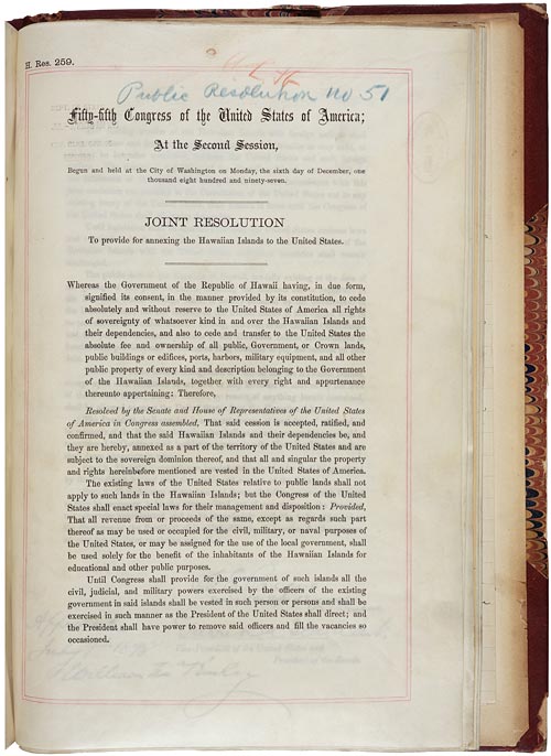 Joint Resolution to Provide for Annexing the Hawaiian Islands to the United States (1898)