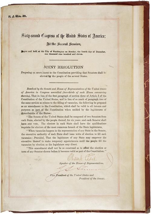 Seventeenth Amendment to the United States Constitution