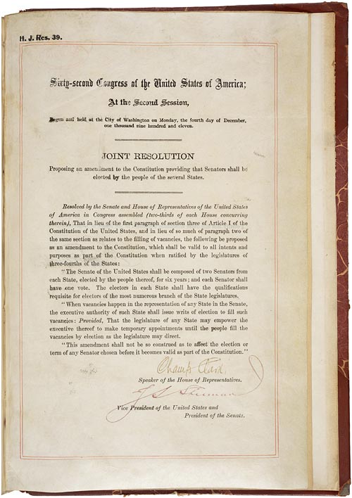 The Seventeenth Amendment to the United States Constitution